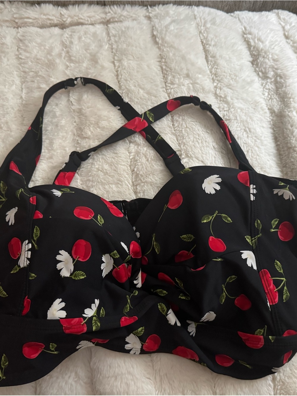 torrid Black Floral & Cherry Print Swim Top